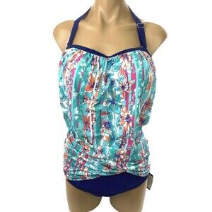 Seekers Contour One Piece Swim Suit C/D Cup Blue & Orange Floral 22W